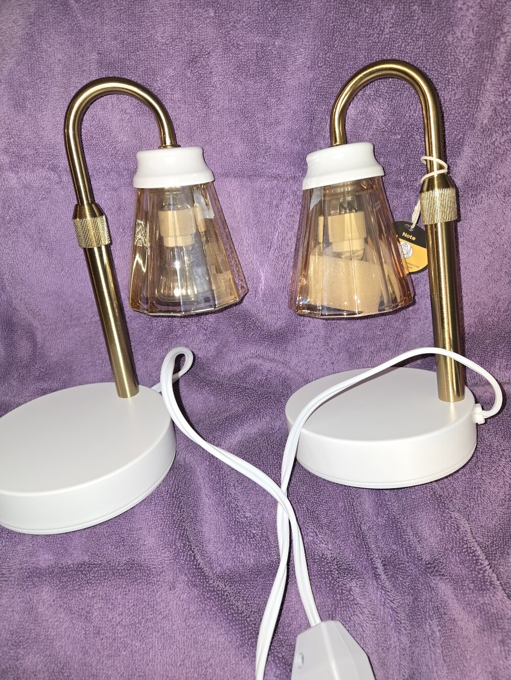 Set of 2 Modern Adjustable Glass & Gold Finish Candle Lamps - White Base